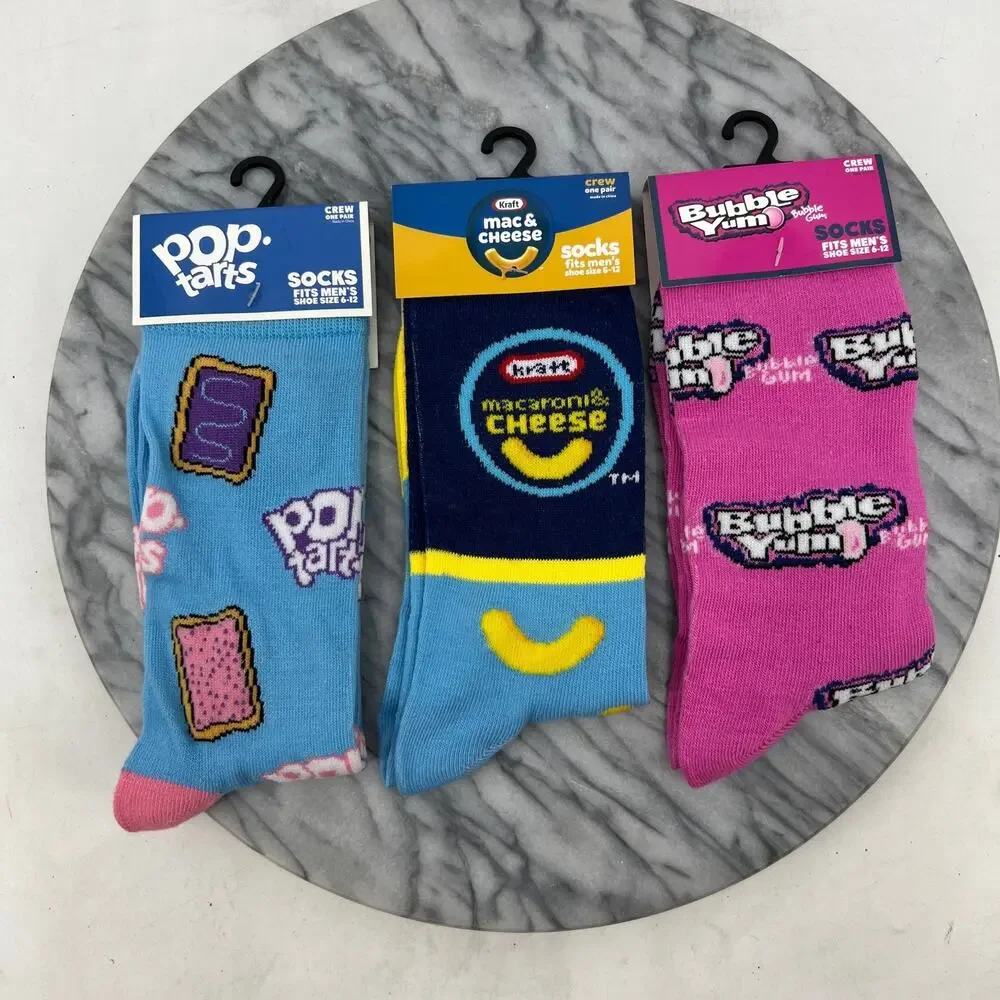 Pop Tarts, Kraft Mac & Cheese, Bubble Yum‎ Crew Socks Mens 6-12 Novelty 3 Pairs